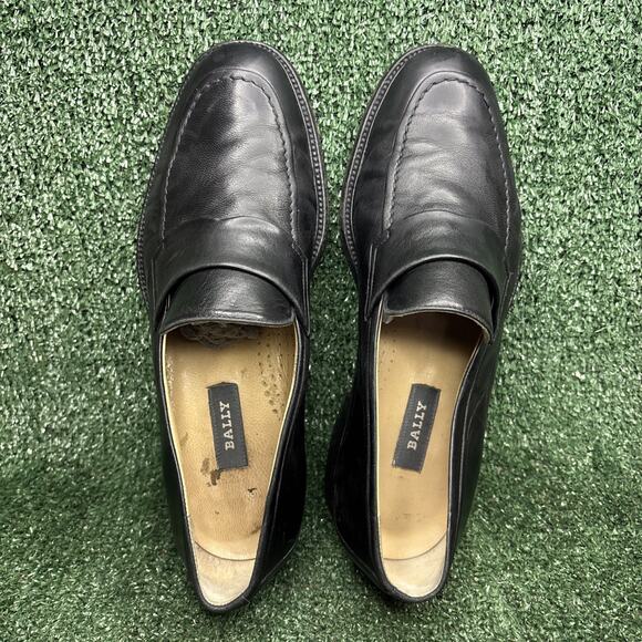 Bally “Amos” Mens Loafers Black Leather Made In Italy Size 9.5 EEE Wide main image 8
